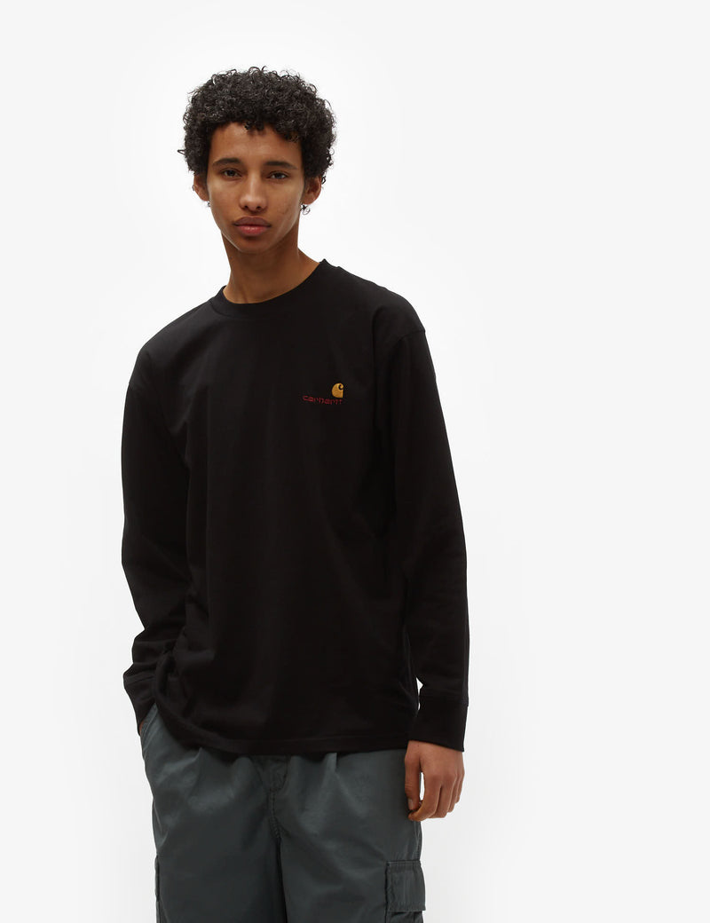Carhartt-WIP 아메리칸 스크립트 긴팔 티셔츠 - 블랙