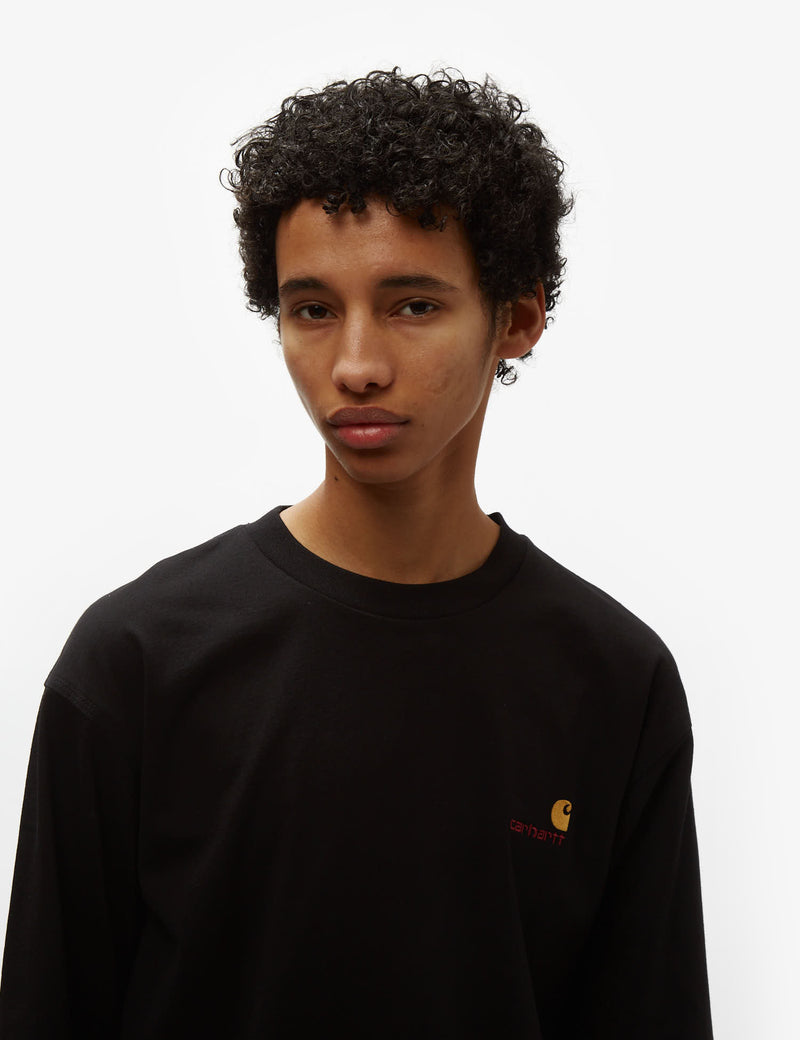 Carhartt-WIP 아메리칸 스크립트 긴팔 티셔츠 - 블랙