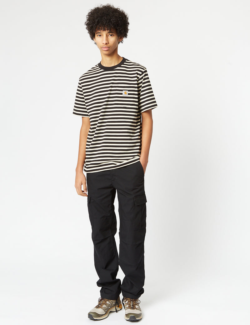 Carhartt-WIP Seidler Pocket T-Shirt (Seidler Stripe) - Salt Grey/Black