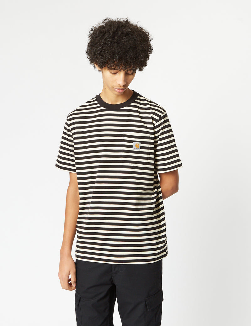 Carhartt-WIP Seidler Pocket T-Shirt (Seidler Stripe) - Salt Grey/Black