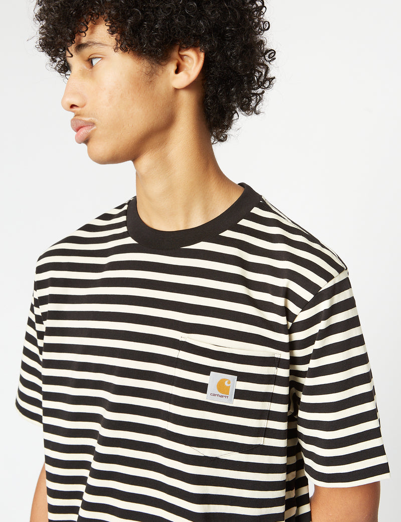 Carhartt-WIP Seidler Pocket T-Shirt (Seidler Stripe) - Salt Grey/Black