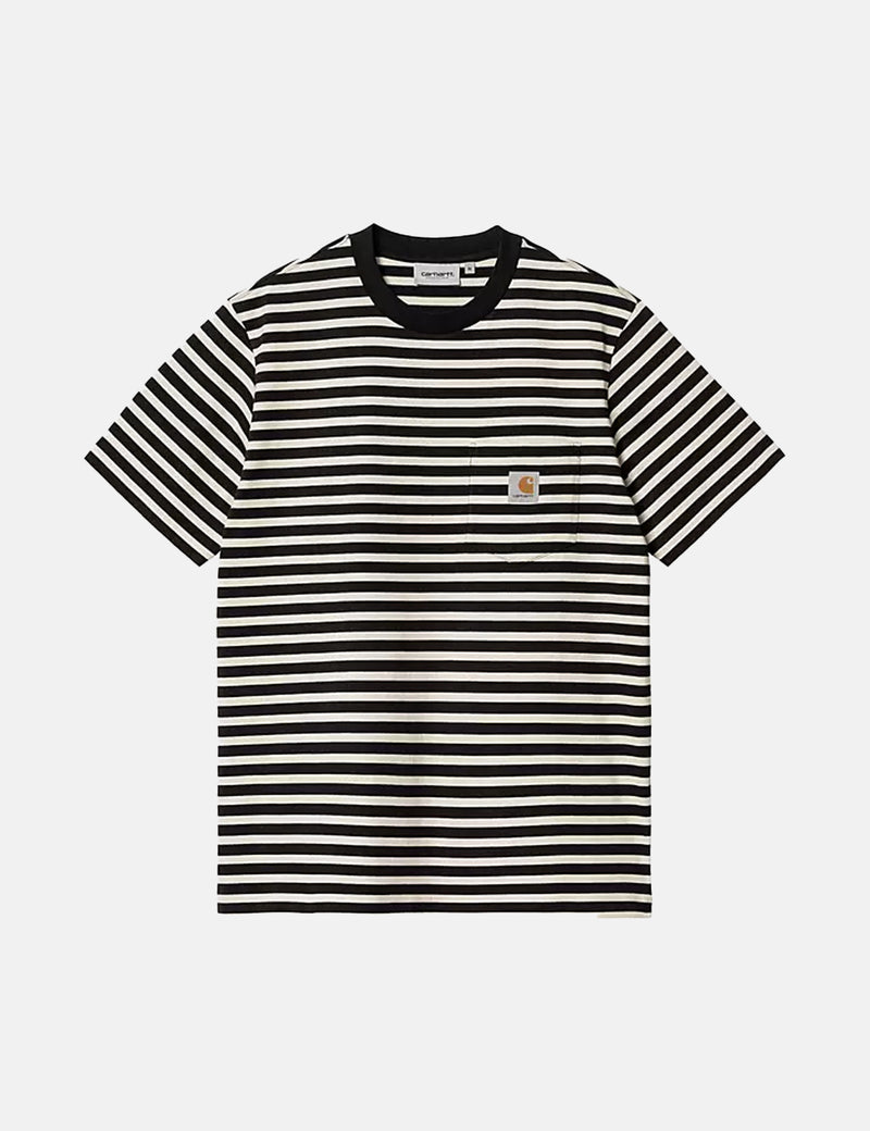 Carhartt-WIP Seidler Pocket T-Shirt (Seidler Stripe) - Salt Grey/Black