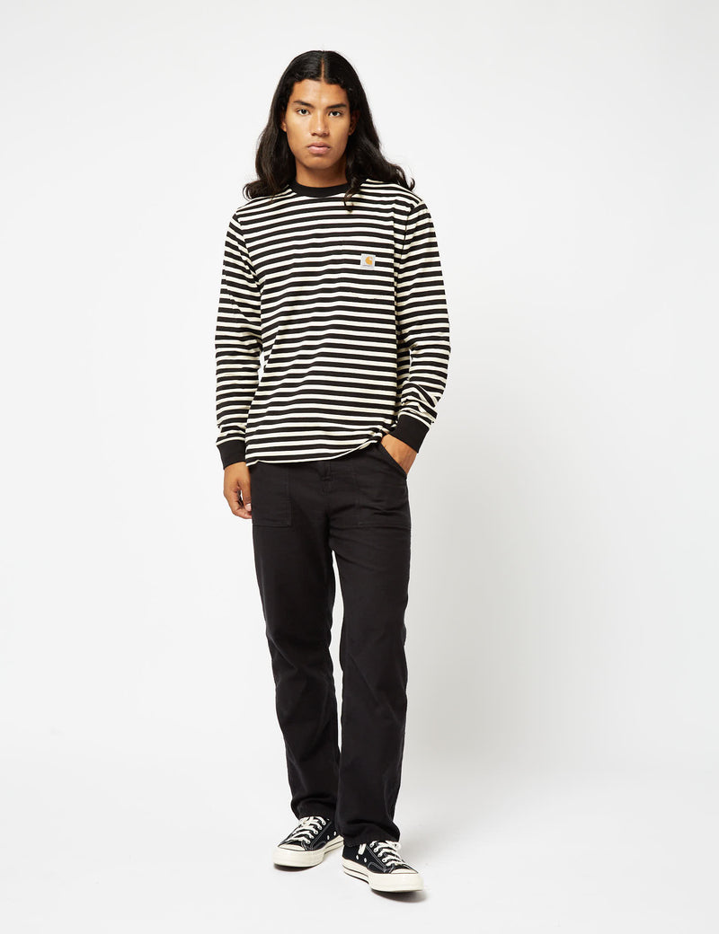 Carhartt-WIP Seidler Pocket Long Sleeve T-Shirt (Seidler Stripe) - Salt Grey/Black
