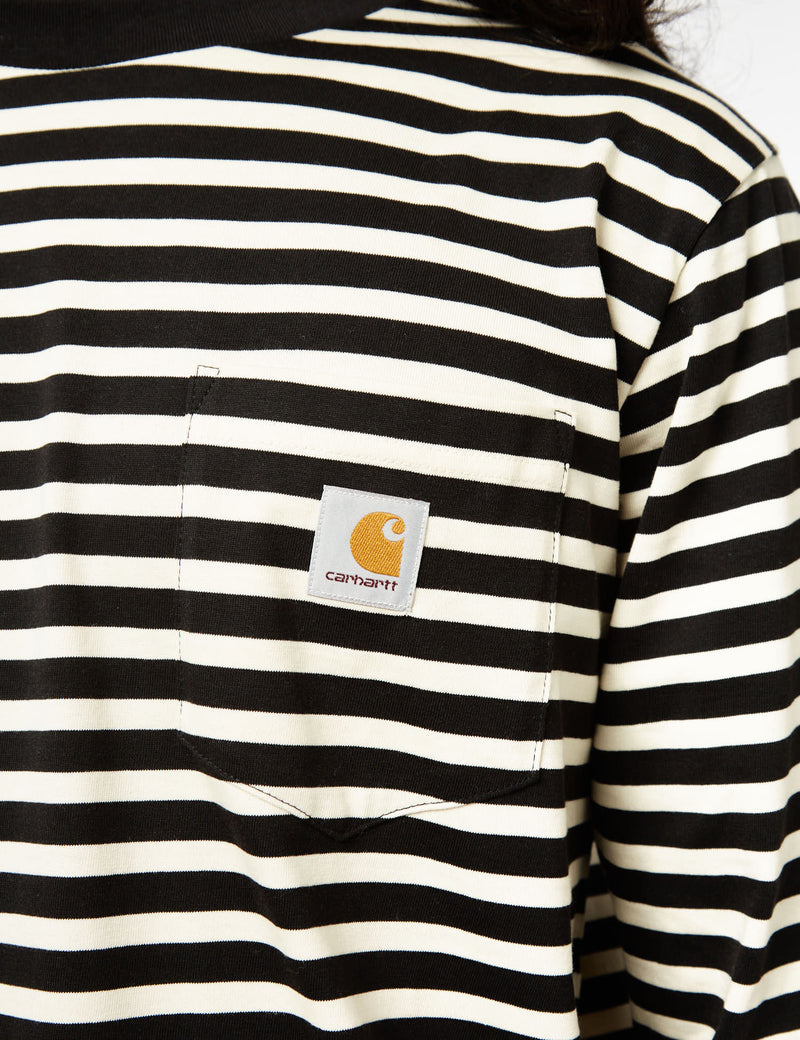 Carhartt-WIP Seidler Pocket Long Sleeve T-Shirt (Seidler Stripe) - Salt Grey/Black