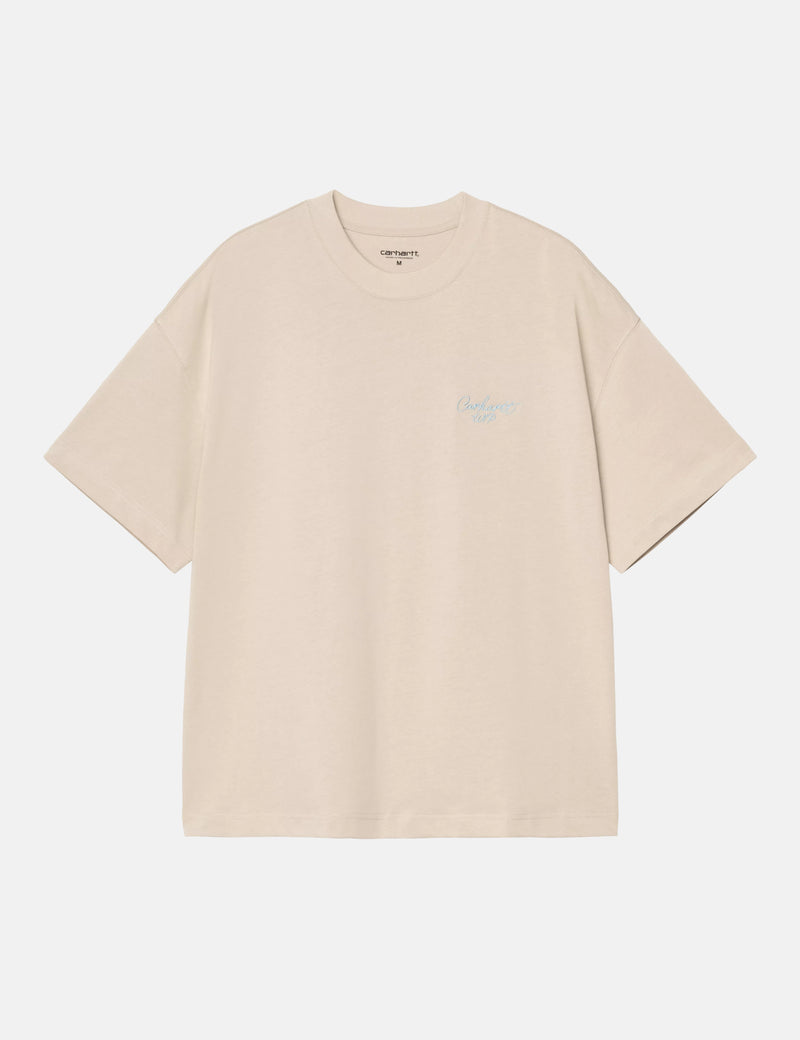 Carhartt WIP Signature Script T-Shirt - Fleur De Sel/Citadel