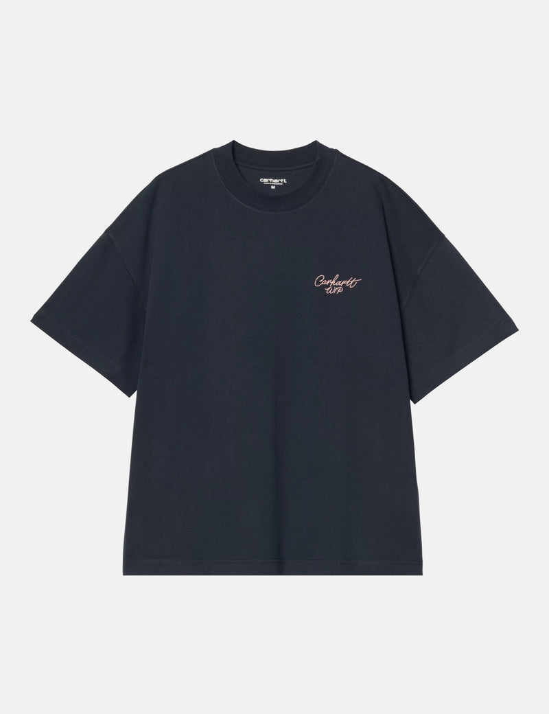 Carhartt WIP Signature Script T-Shirt - Deep Night/Glassy Pink
