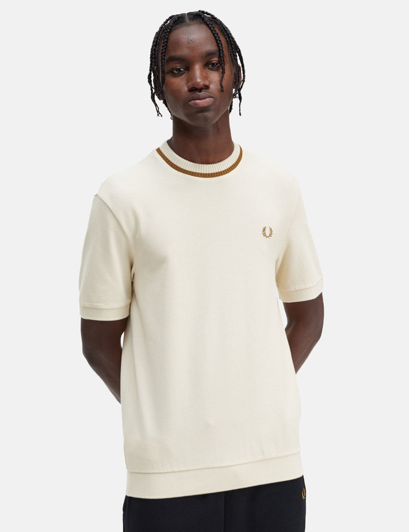 Fred Perry Crew Neck Pique T-Shirt - Oatmeal Beige