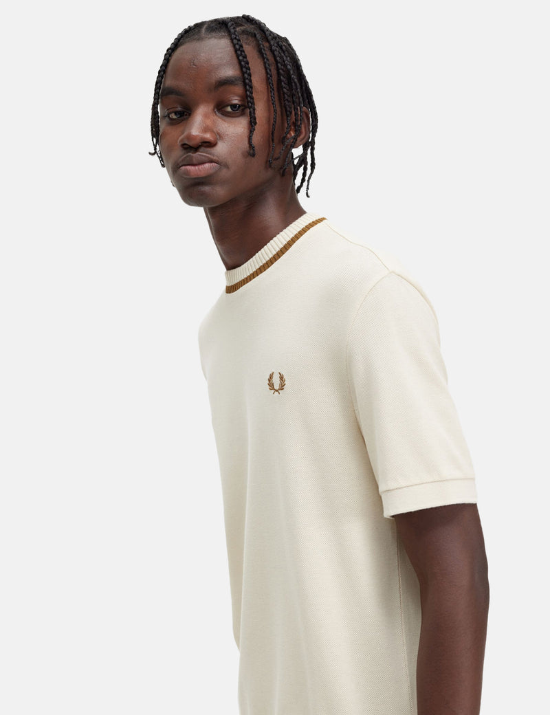 Fred Perry Crew Neck Pique T-Shirt - Oatmeal Beige