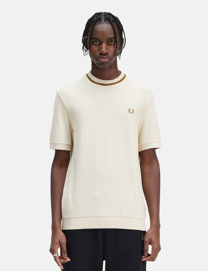 Fred Perry Crew Neck Pique T-Shirt - Oatmeal Beige
