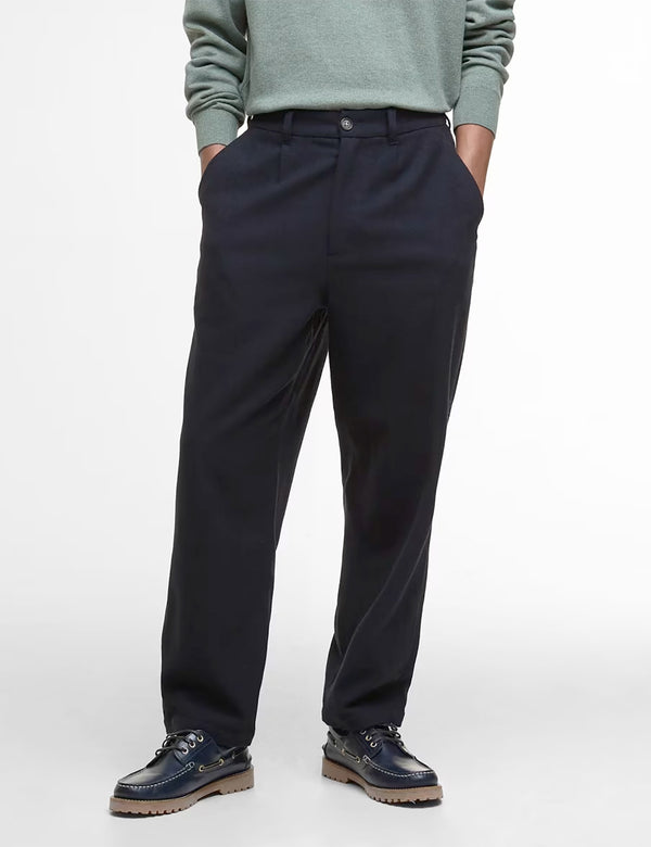 Barbour Wool Blend Relaxed Trousers - Navy Blue