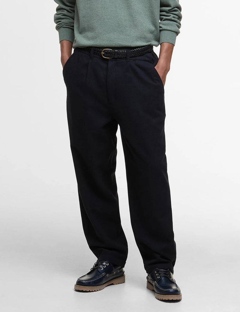 Barbour Wool Blend Relaxed Trousers - Navy Blue