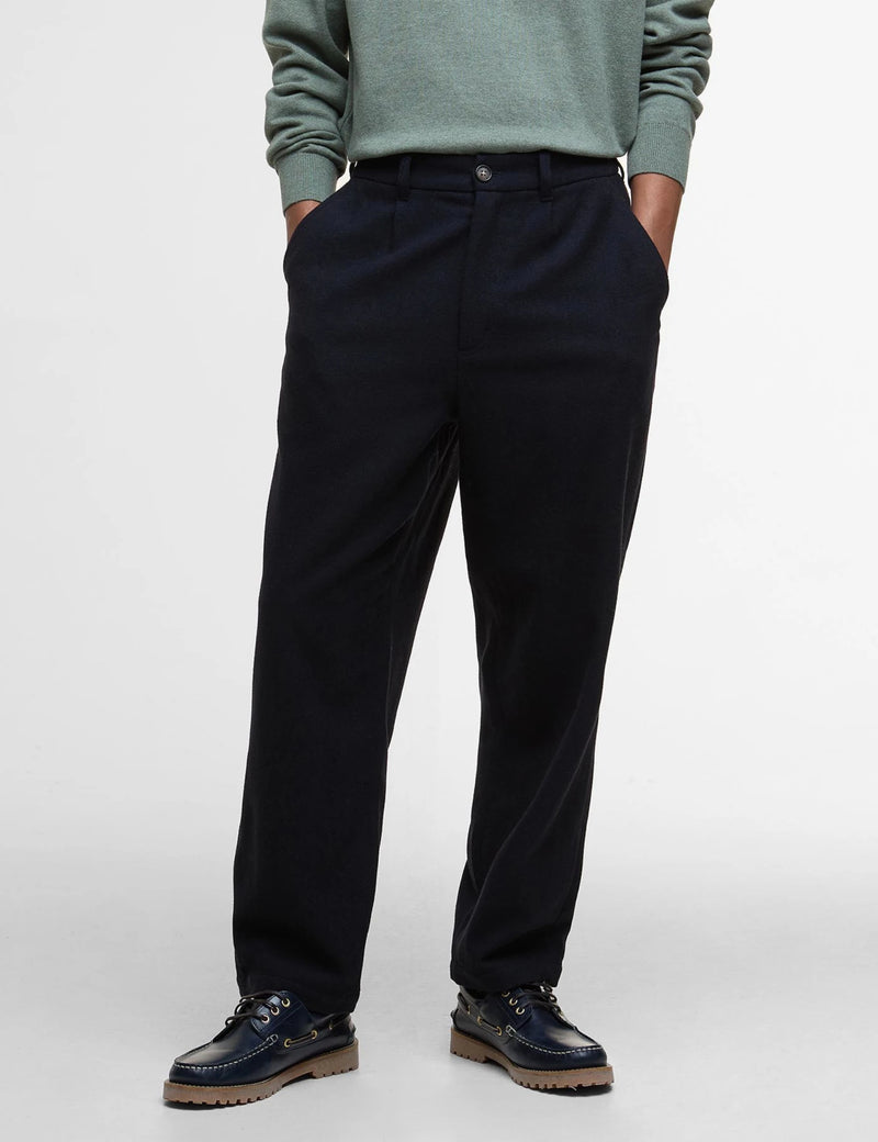 Barbour Wool Blend Relaxed Trousers - Navy Blue
