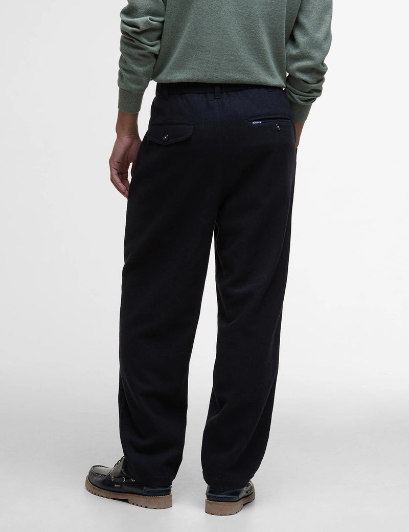 Barbour Wool Blend Relaxed Trousers - Navy Blue