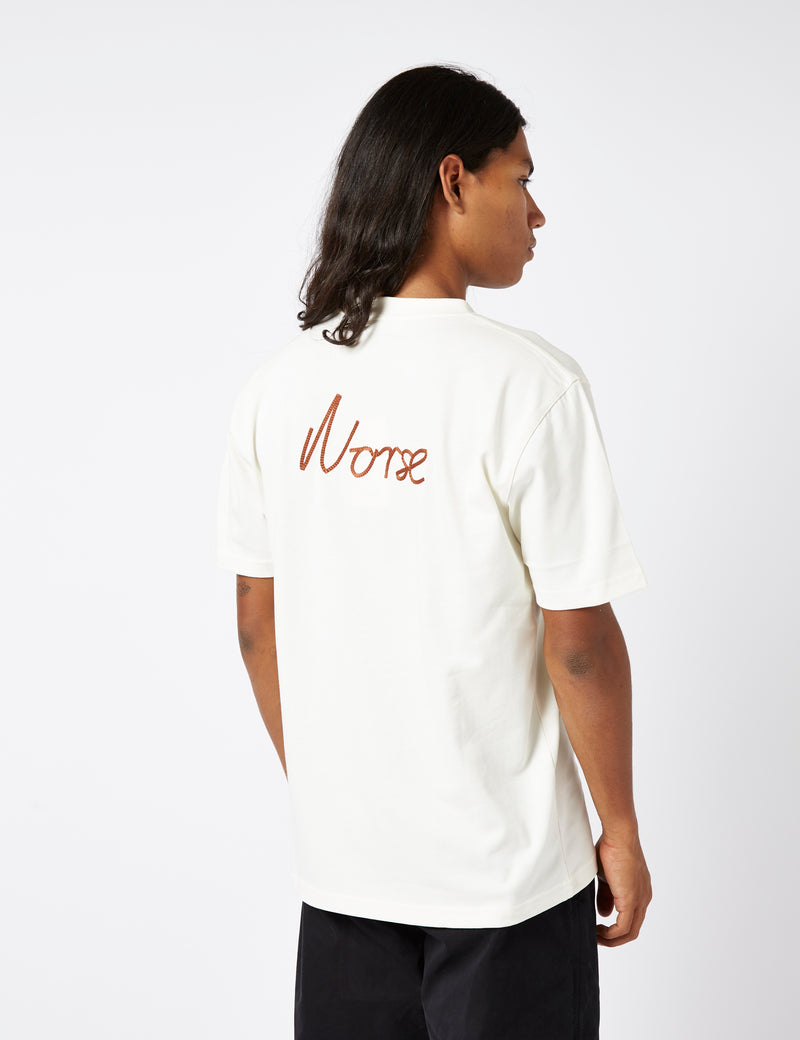 Norse Projects Johannes Chain Stitch Logo T-Shirt (Organic) - Ecru