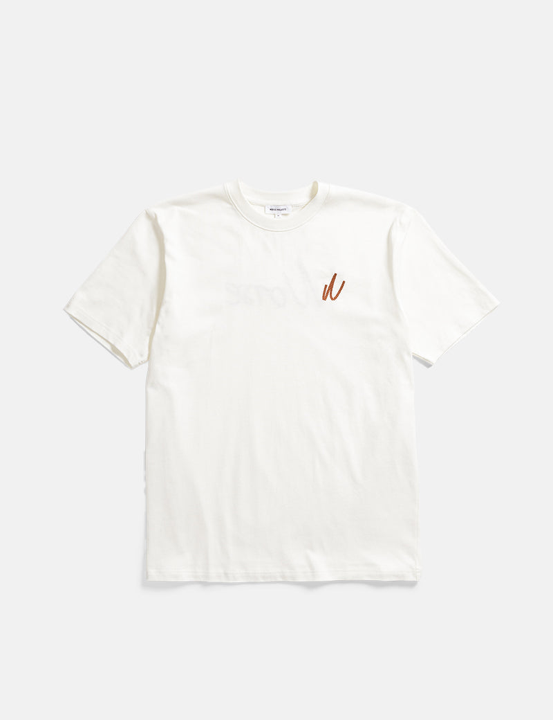 Norse Projects Johannes Chain Stitch Logo T-Shirt (Organic) - Ecru
