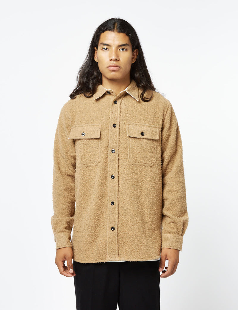 Norse Projects Silas Textured Overshirt (Wool) - Camel Brown