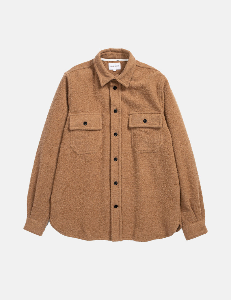 Norse Projects Silas Textured Overshirt (Wool) - Camel Brown