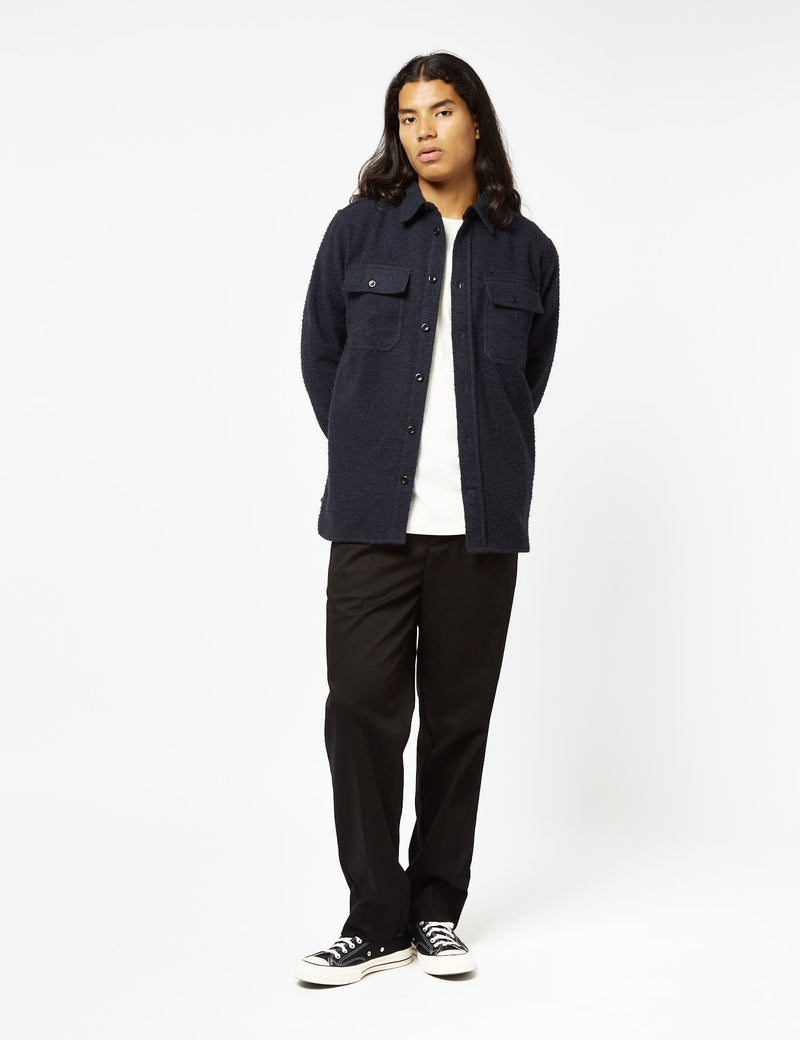Norse Projects Silas Textured Overshirt (Wool) - Dark Navy Blue