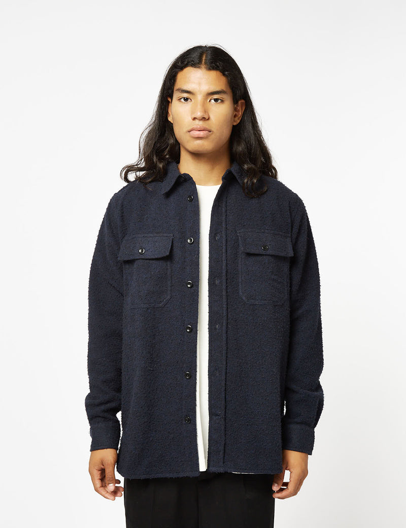 Norse Projects Silas Textured Overshirt (Wool) - Dark Navy Blue