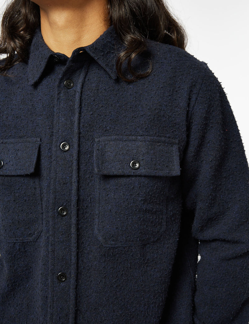 Norse Projects Silas Textured Overshirt (Wool) - Dark Navy Blue