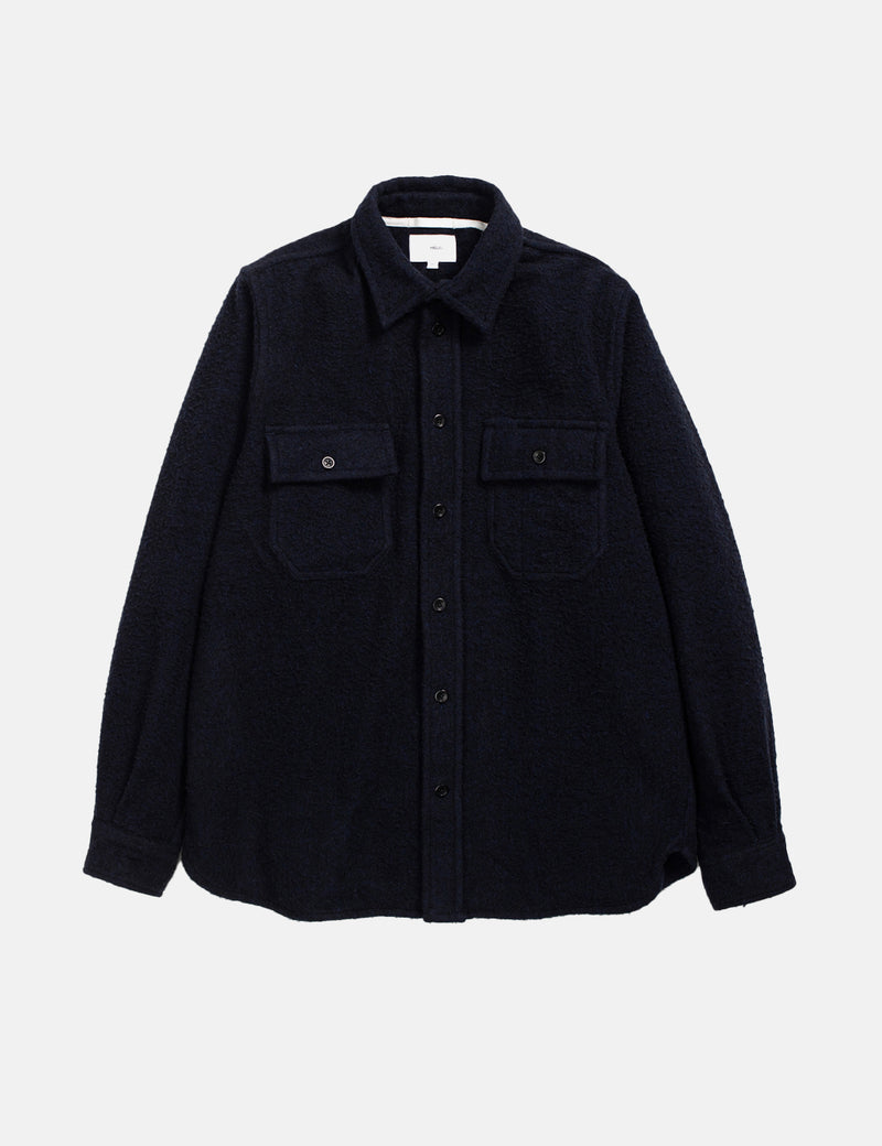 Norse Projects Silas Textured Overshirt (Wool) - Dark Navy Blue