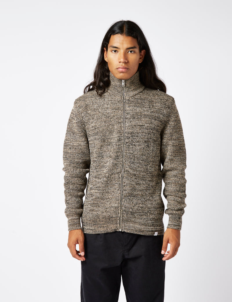 Norse Projects Hagen Rib Full Zip Jacket (Wool) - Camel Brown