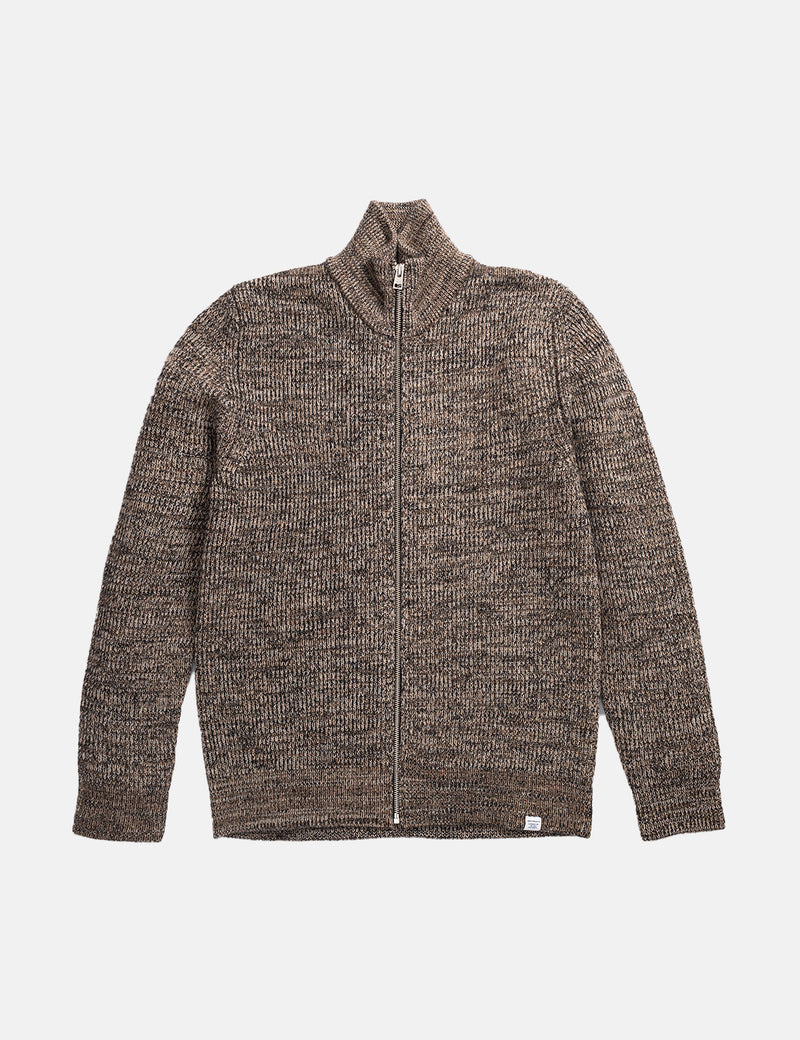 Norse Projects Hagen Rib Full Zip Jacket (Wool) - Camel Brown