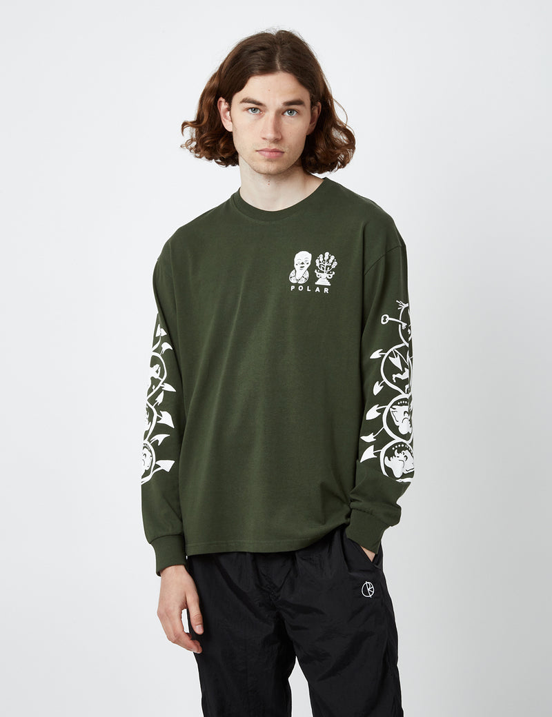Polar Skate Co. Spiral Long Sleeve T-Shirt - Dark Olive Green