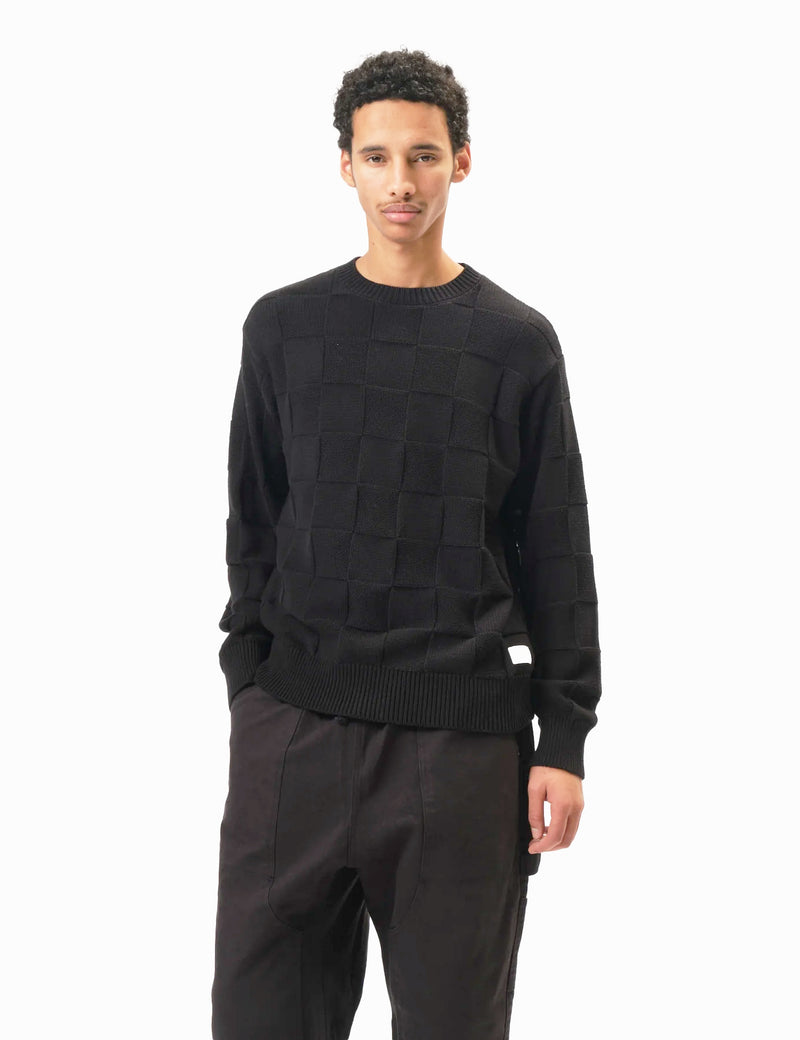 Service Works Check Knit Crewneck Sweater - Black