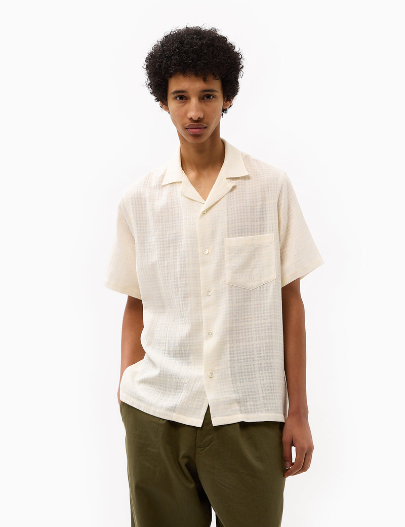 Portuguese Flannel Grain Cotton Short Sleeve Shirt - White