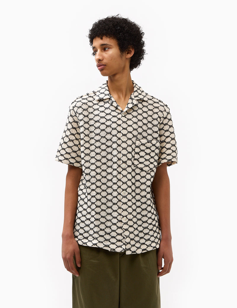 Portuguese Flannel Net Short Sleeve Shirt - Black