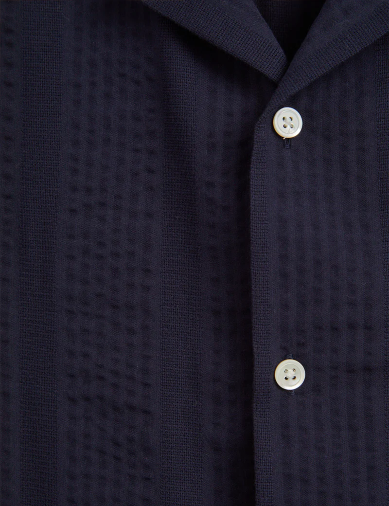 Portuguese Flannel Praia Short Sleeve Shirt - Navy Blue