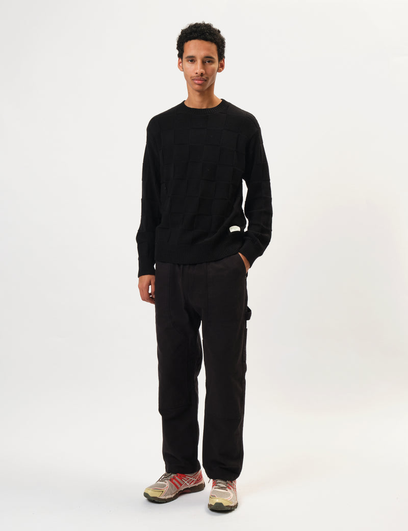 Service Works Check Knit Crewneck Sweater - Black