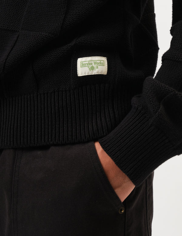 Service Works Check Knit Crewneck Sweater - Black