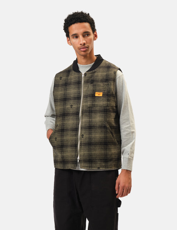 Service Works Thistle Plaid Work Vest - Olive Green