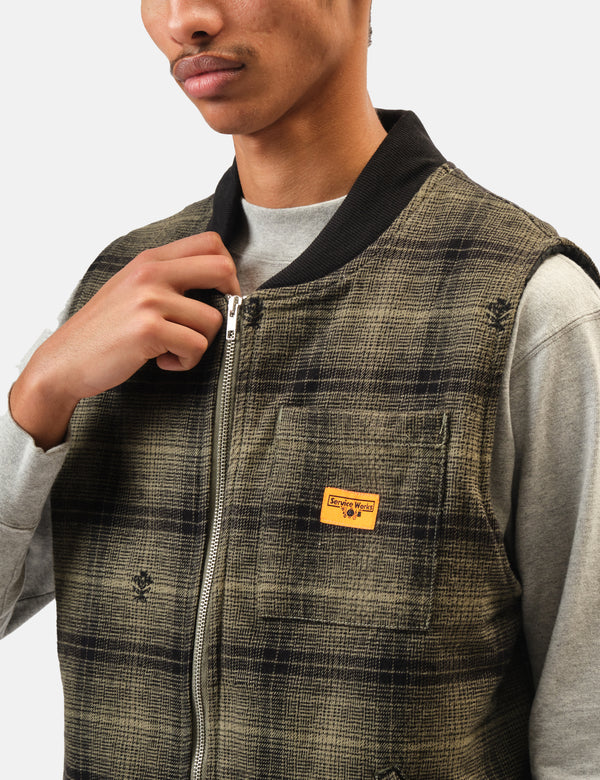 Service Works Thistle Plaid Work Vest - Olive Green