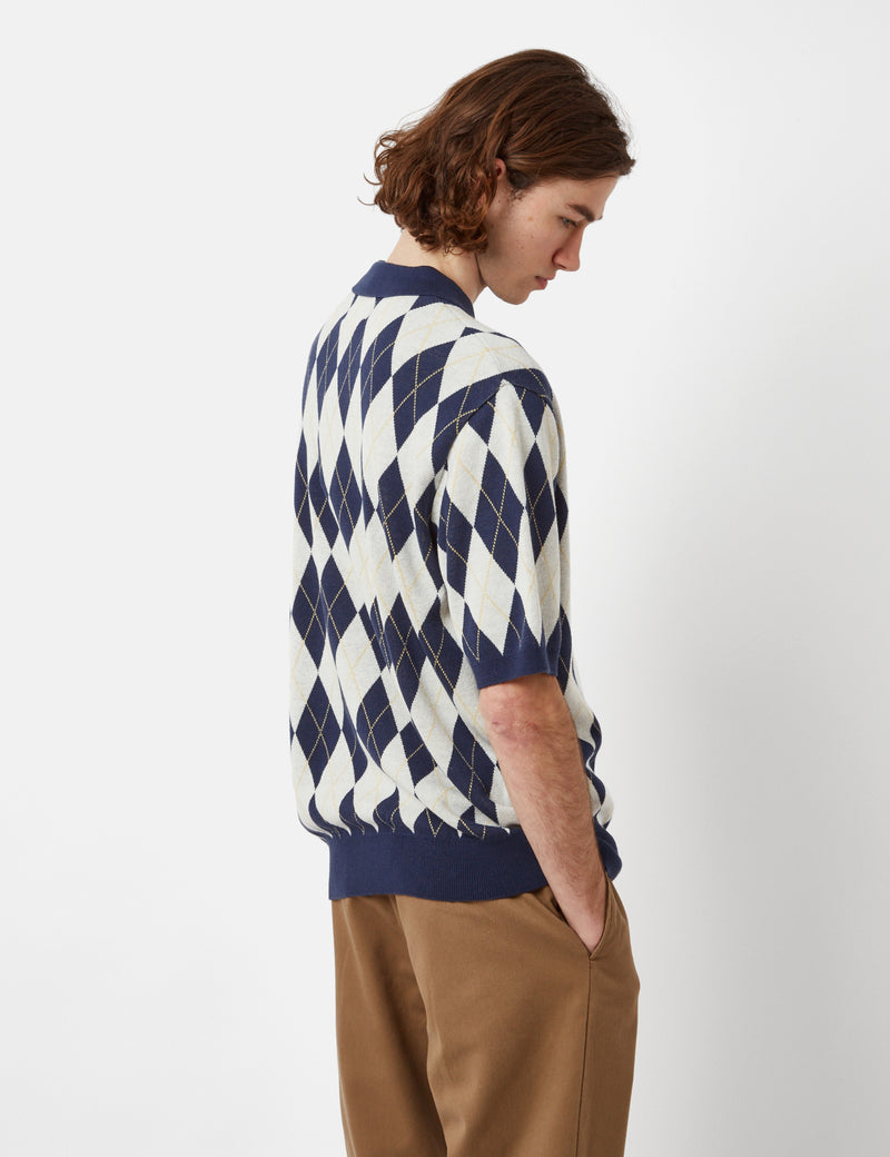 Thisisneverthat Argyle Knitted Polo - Navy Blue