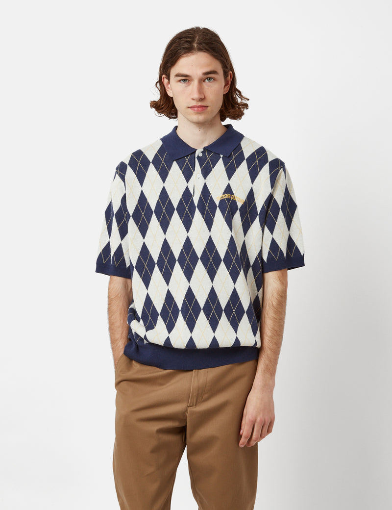 Thisisneverthat Argyle Knitted Polo - Navy Blue