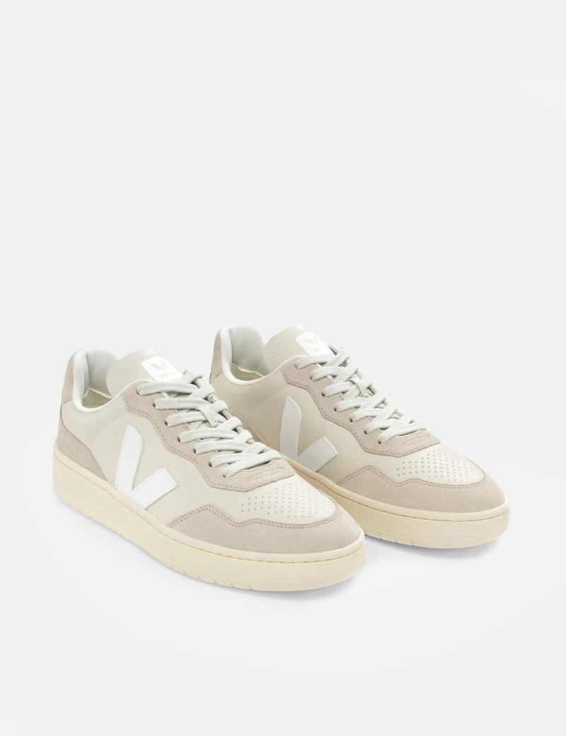 Veja Womens V-90 O.T. Leather Trainers - Pierre/White