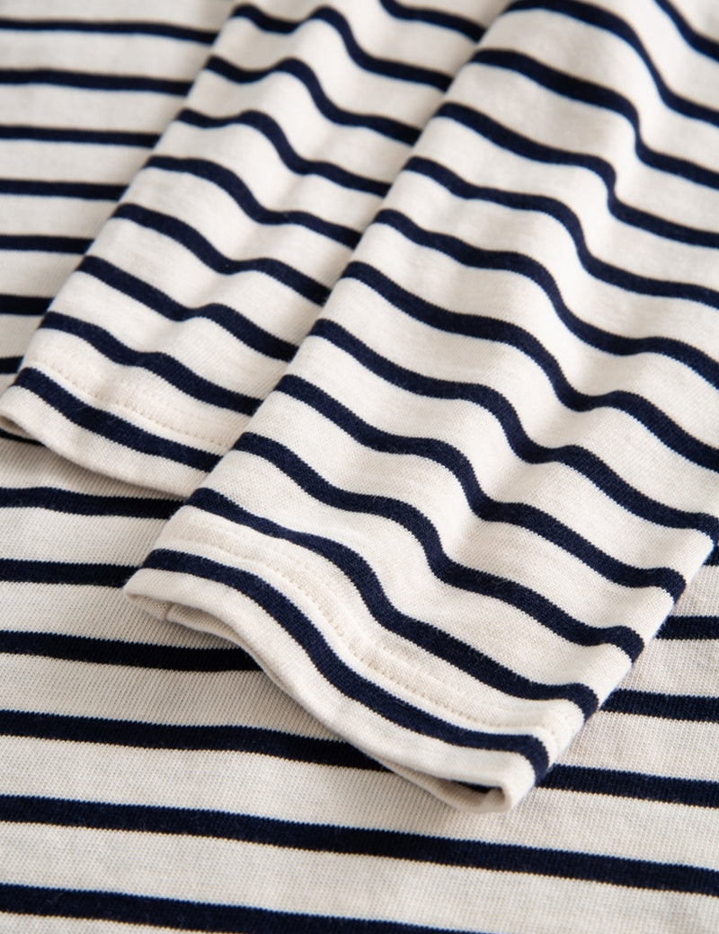 T-Shirt à Manches Longues Wood Wood Mel Stripe - Blanc Cassé/Bleu Marine