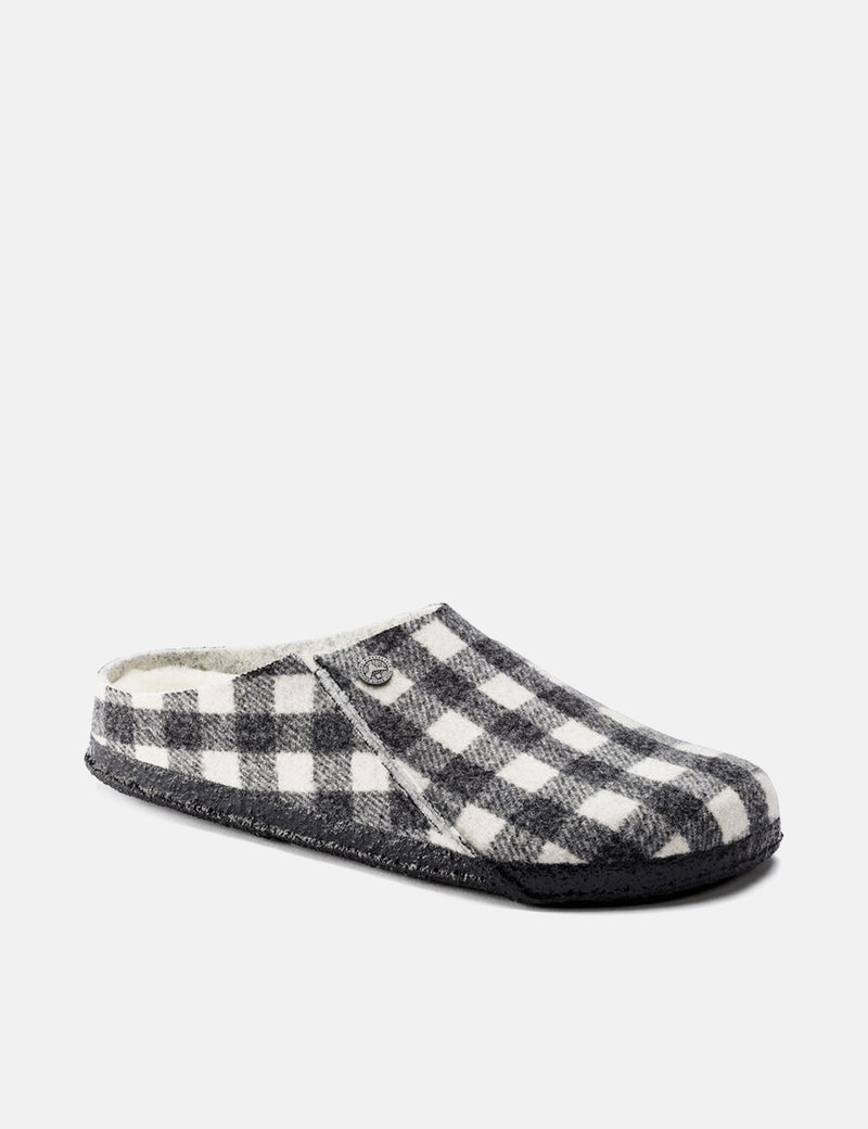 Birkenstock Zermatt Shearling Slippers（レギュラー）-チェック柄ブラック/ホワイト