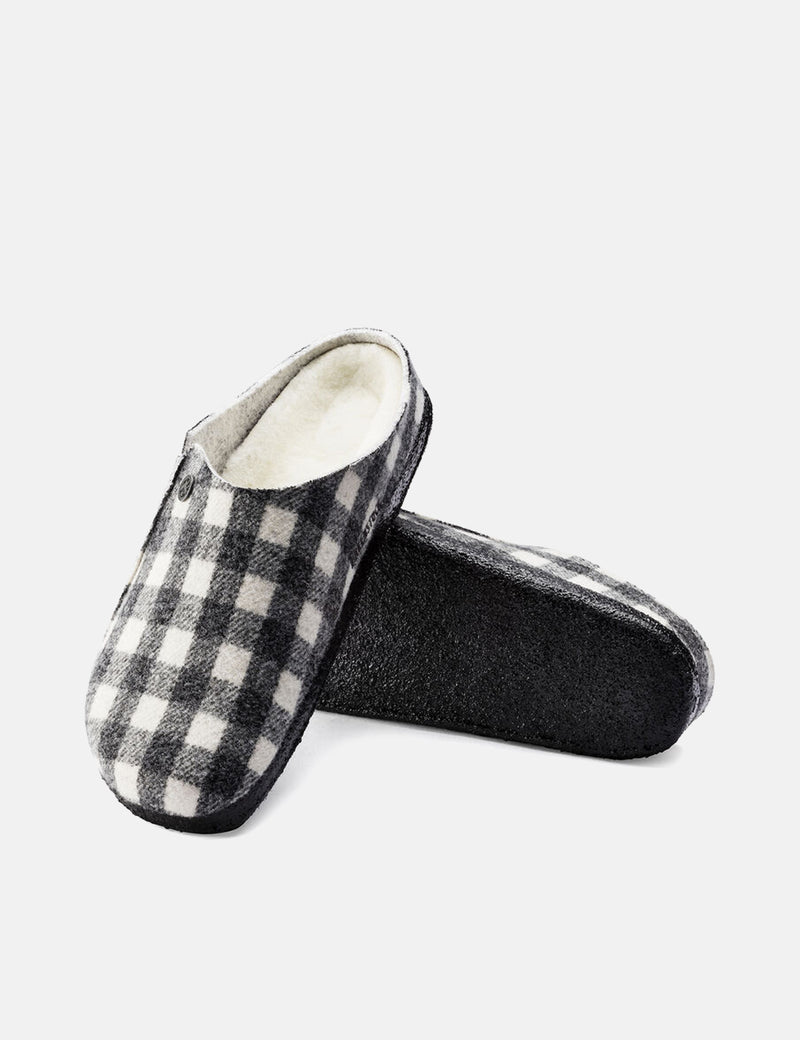 Birkenstock Zermatt Shearling Slippers（レギュラー）-チェック柄ブラック/ホワイト