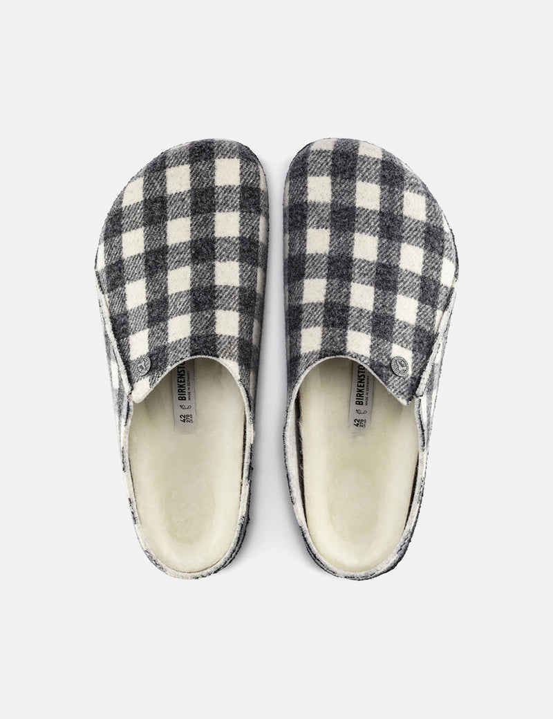 Birkenstock Zermatt Shearling Slippers（レギュラー）-チェック柄ブラック/ホワイト