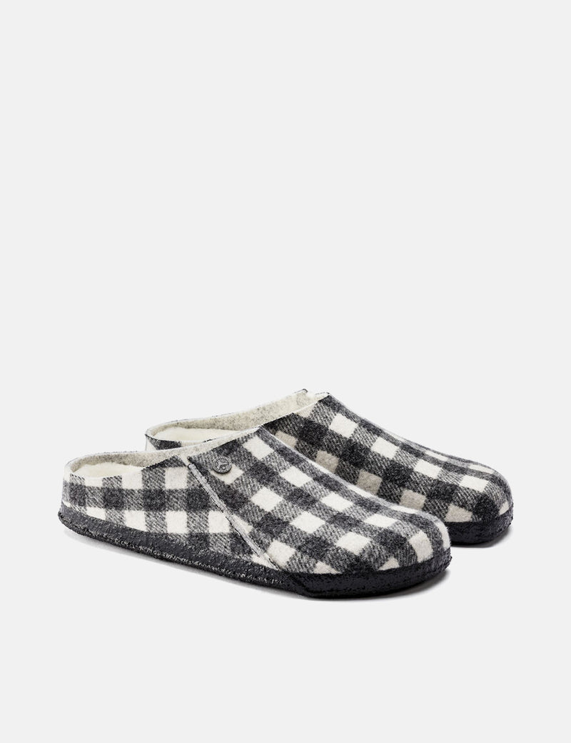 Birkenstock Zermatt Shearling Slippers（レギュラー）-チェック柄ブラック/ホワイト