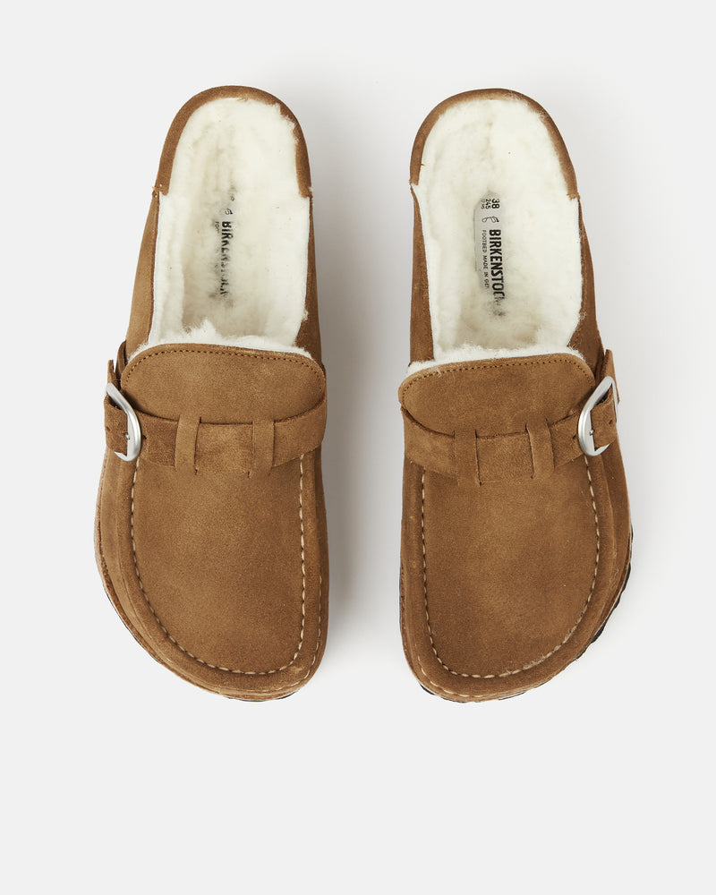 Birkenstock Buckley Clog Slippers（Suede Shearling）-お茶