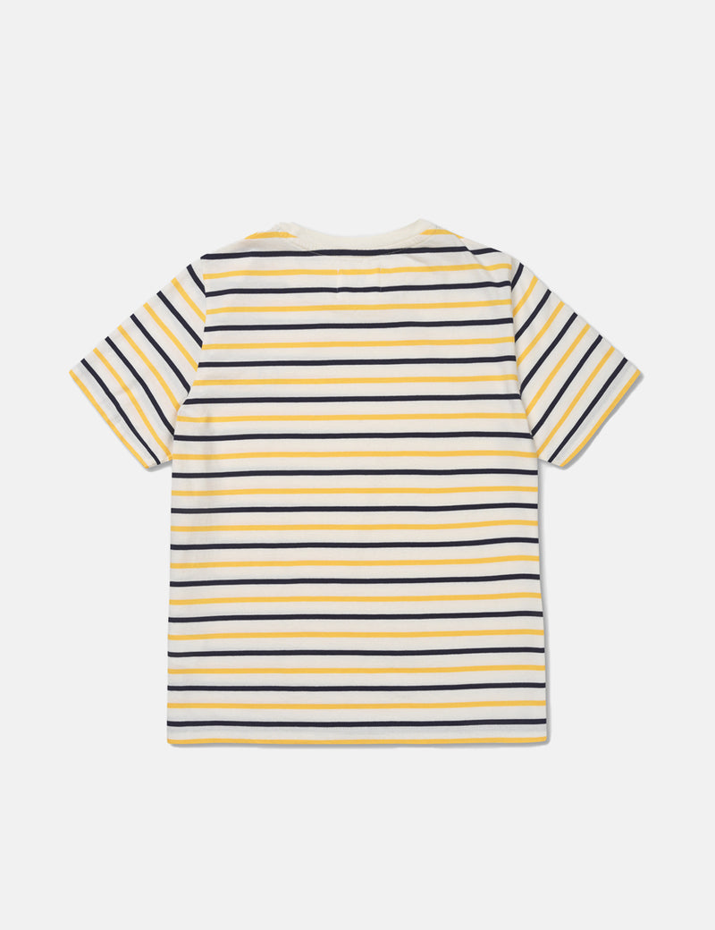 Wood WoodレディースミアストライプTシャツ-オフホワイト/イエローストライプ