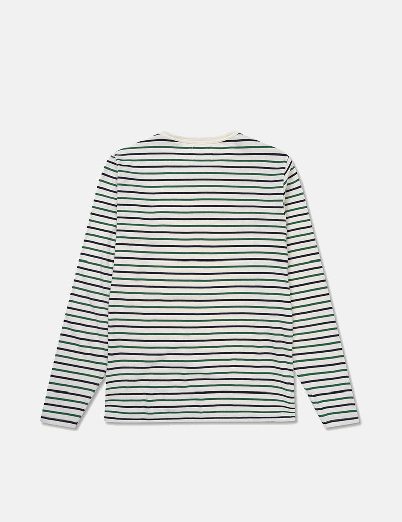 T-Shirt à Manches Longues Wood Wood Mel Stripe - Blanc Cassé/Rayures Vertes