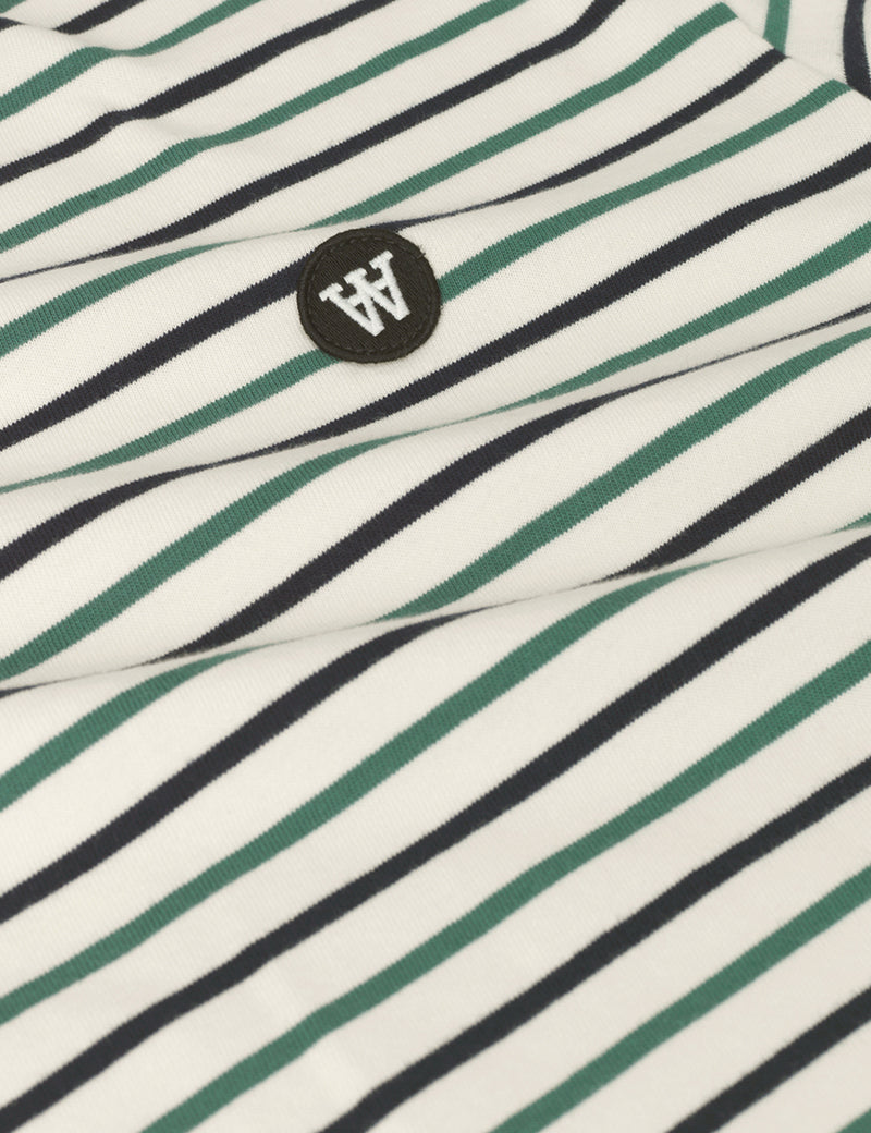 T-Shirt à Manches Longues Wood Wood Mel Stripe - Blanc Cassé/Rayures Vertes