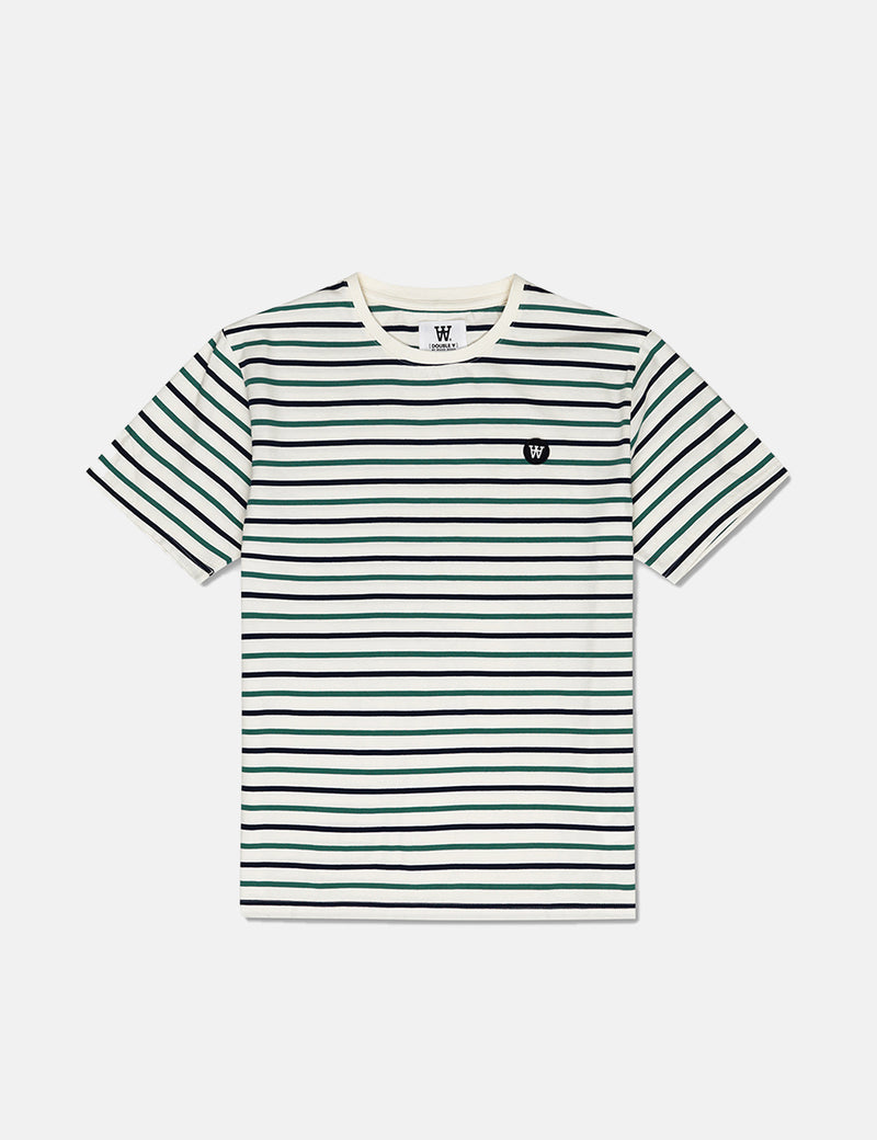 T-Shirt Wood Wood Ace Stripe - Rayures Blanc Cassé/Vert
