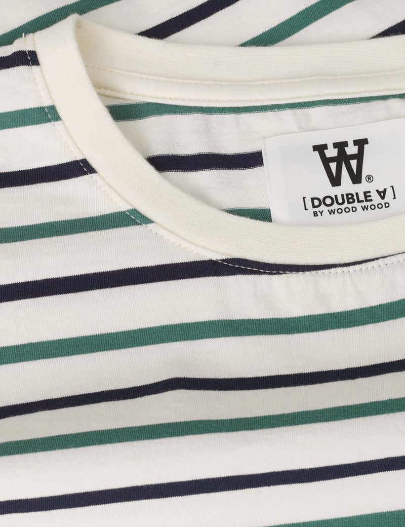 T-Shirt Wood Wood Ace Stripe - Rayures Blanc Cassé/Vert